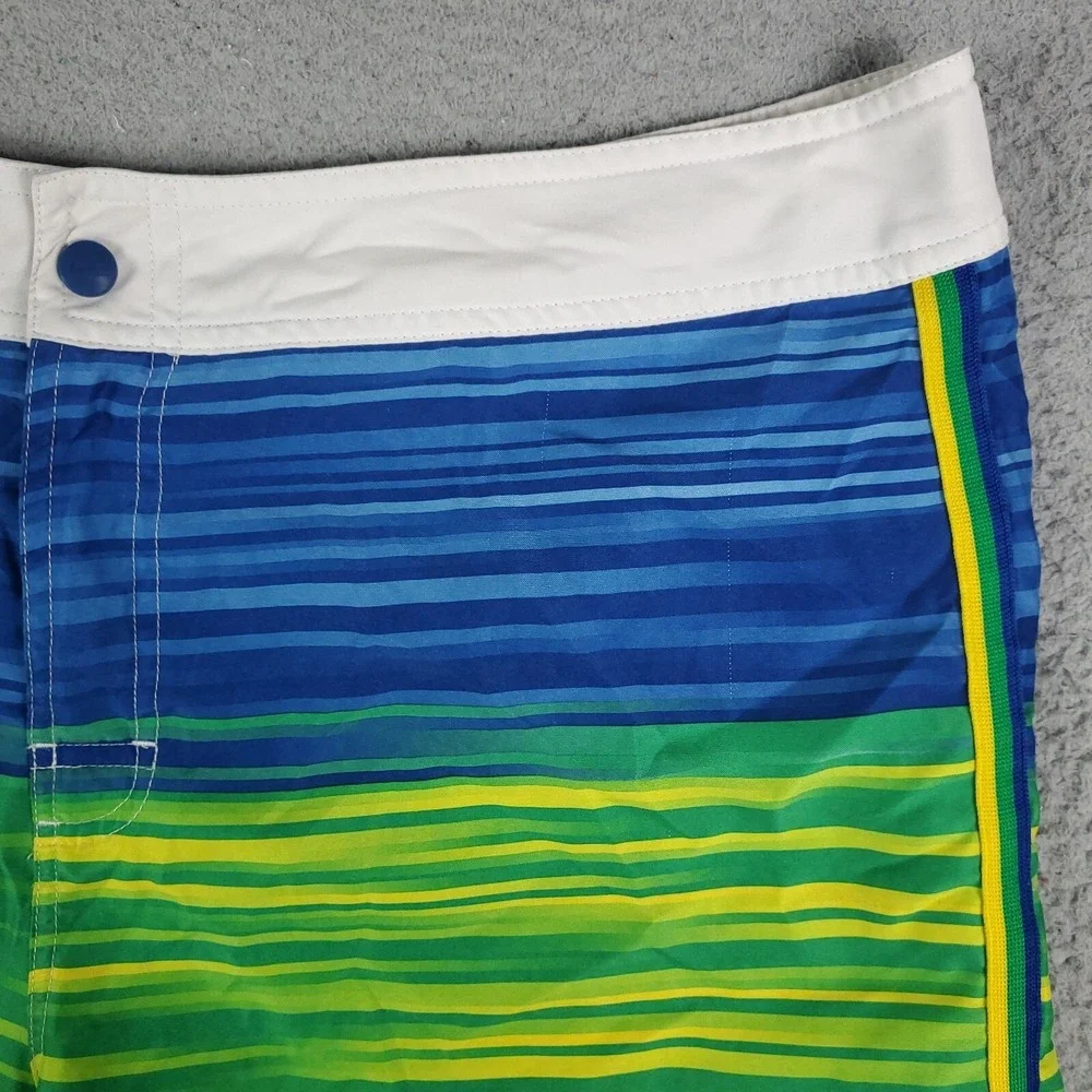 Nike Board Shorts Mens 36 Blue Yellow Striped Lace Tie Beach Swim Trunks